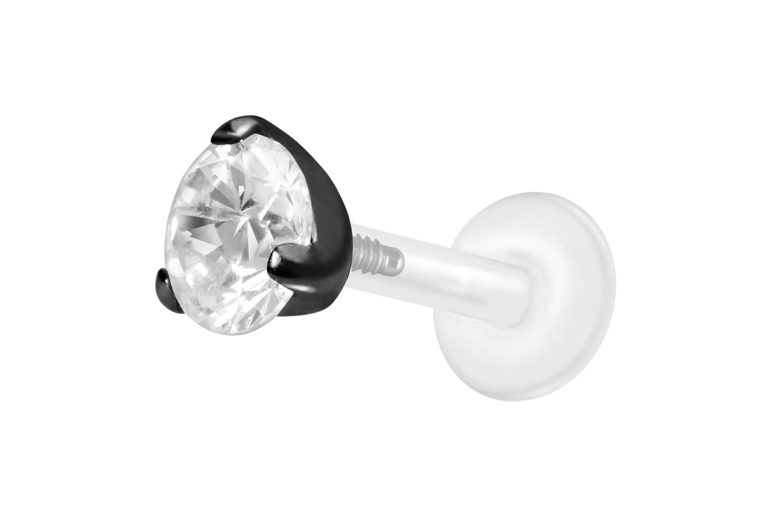 PTFE Labret mit Innengewinde + Titan-Aufsatz EINGEFASSTER KRISTALL
